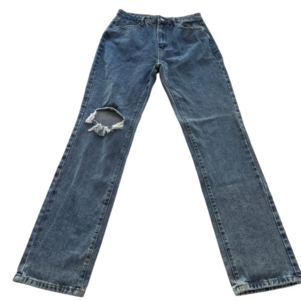 SHEIN Jeans Straight Leg Distressed Blue Denim Women’s Size Large